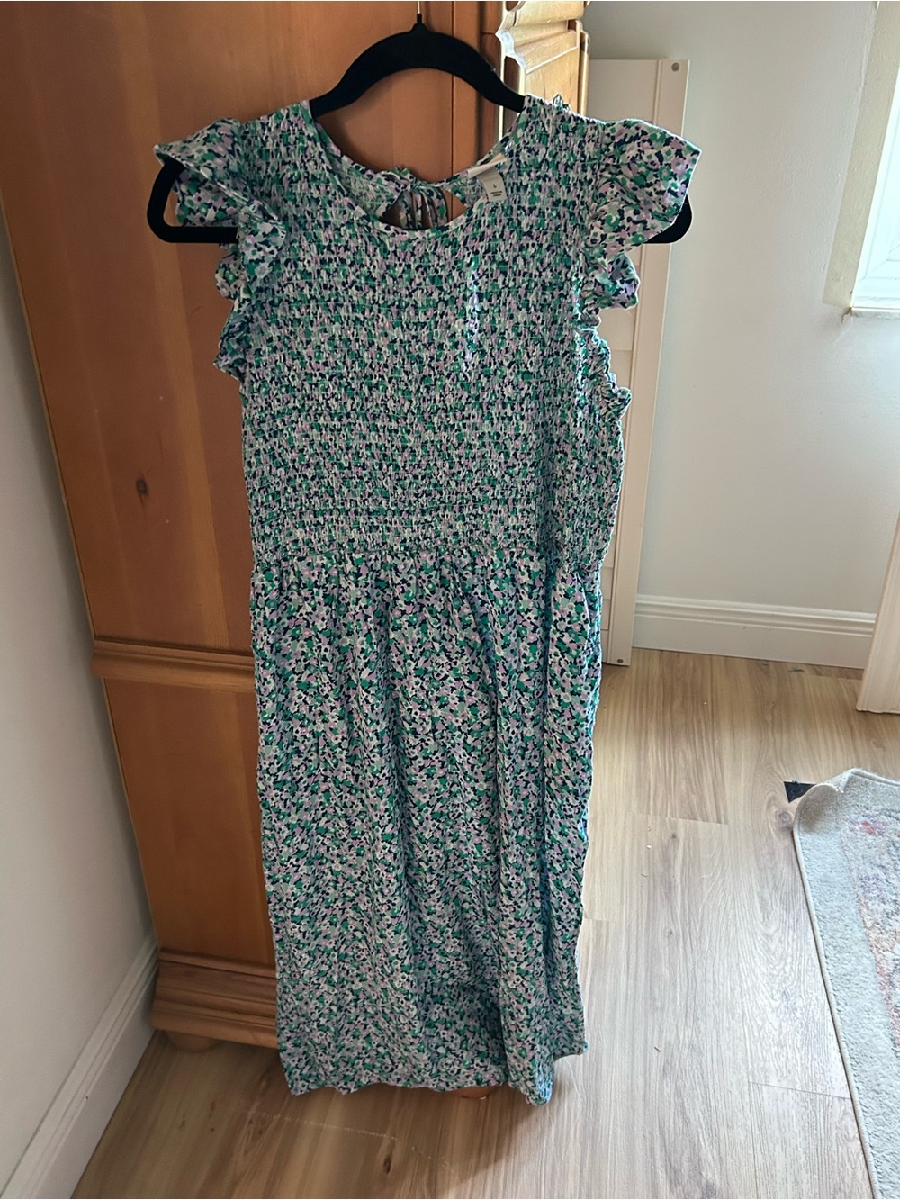 a new day Smocked Green Floral Maxi Dress with Blue & White Print